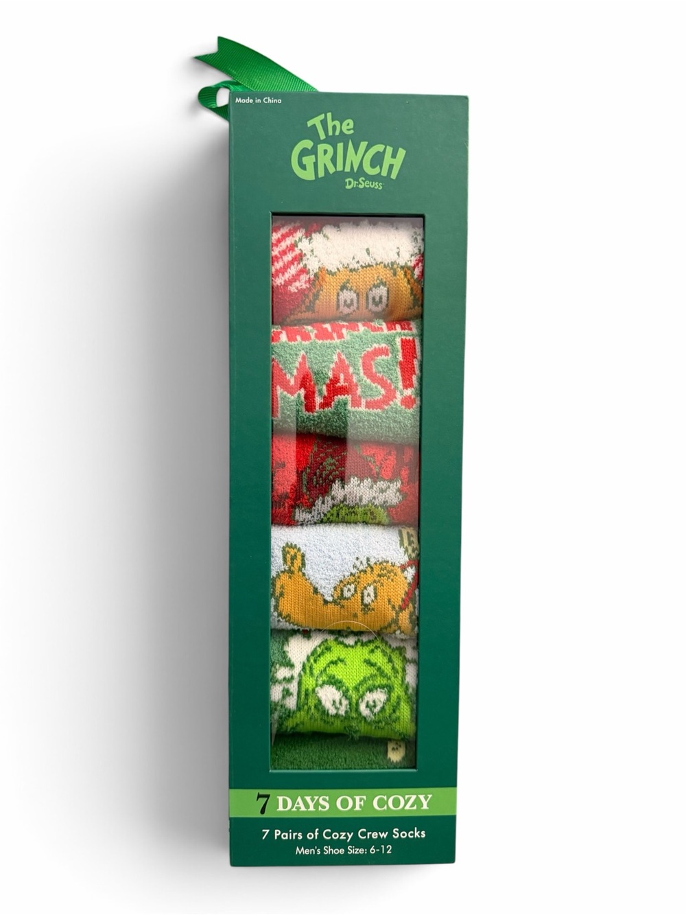 Grinch 7-Pack Cozy Crew Socks - size 6-12